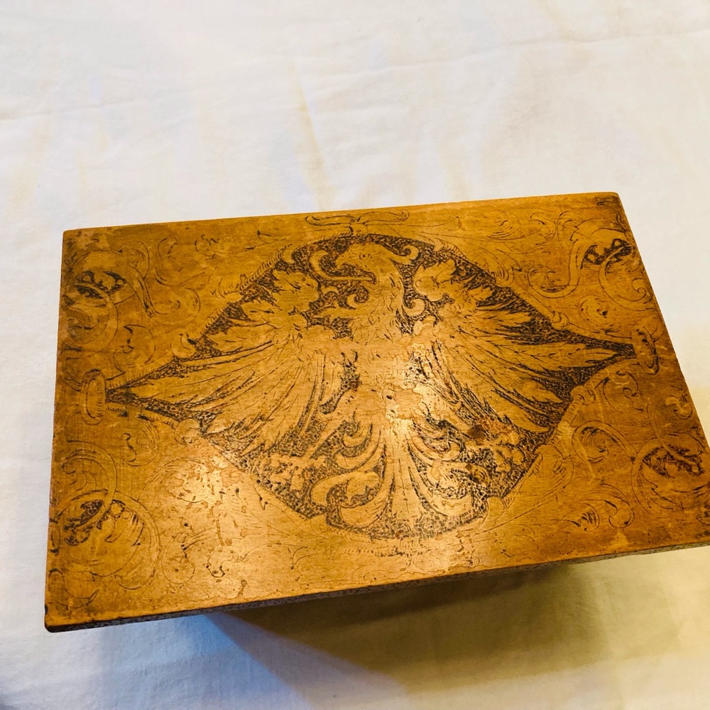 Antique mahogany decorative box late 19th Century German Eagle botanical images